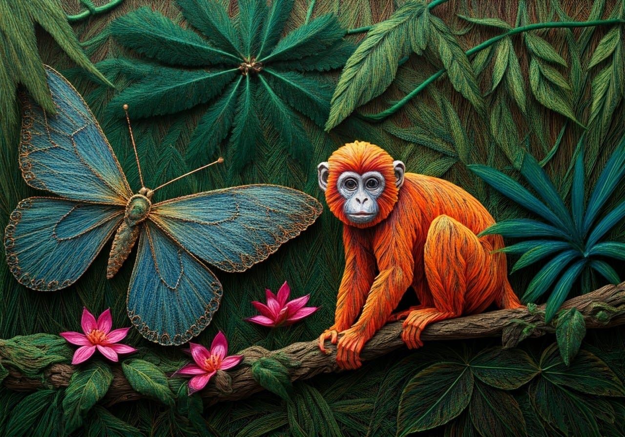 String Art: (A jungle whose plants and animals are all made ...