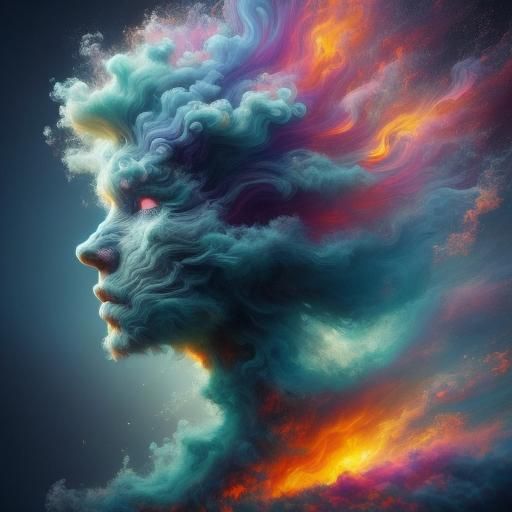 Air Woman with Flame Eyes: Detailed Digital Art