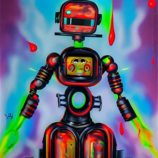 Humanoid robot with a flamethrower