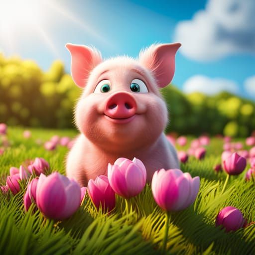 Happy as a pig in ..... tulips - AI Generated Artwork - NightCafe Creator