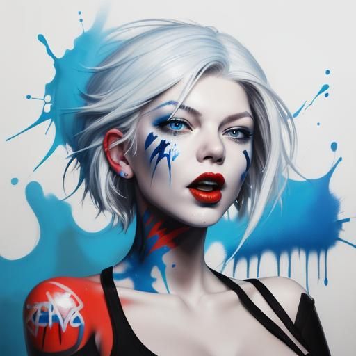 Fergie,white blue hair,bob hairstyle,open mouth,red lips - AI Generated ...