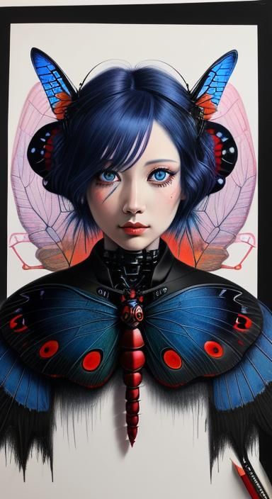 Meticulous portrait of cosmic horror dark blue eye red drago...
