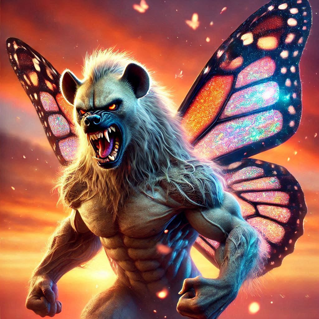 Chimera: Hyena, gorilla, butterfly