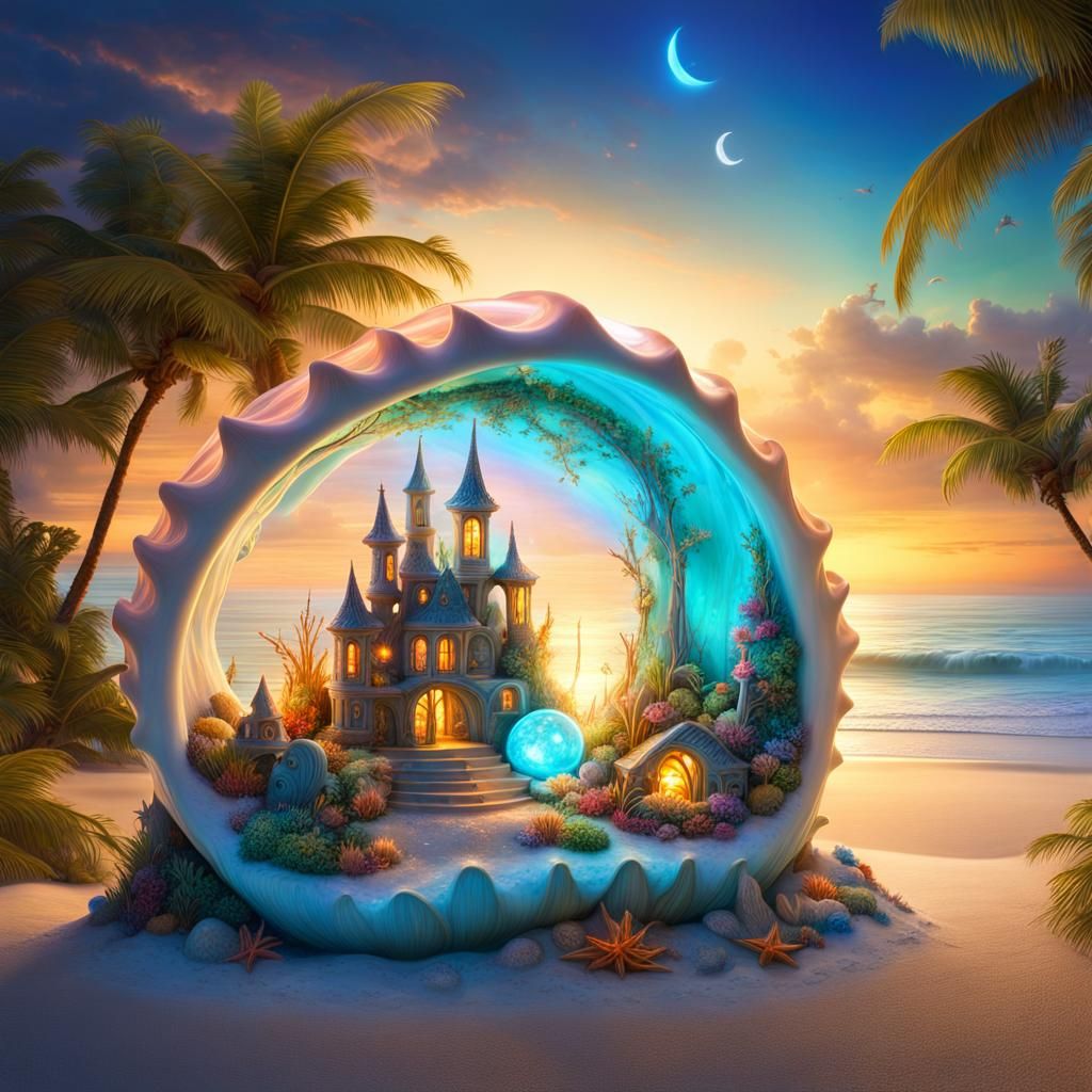 Electroluminescent Fairytale Beach in Conch Shell: 3D Render