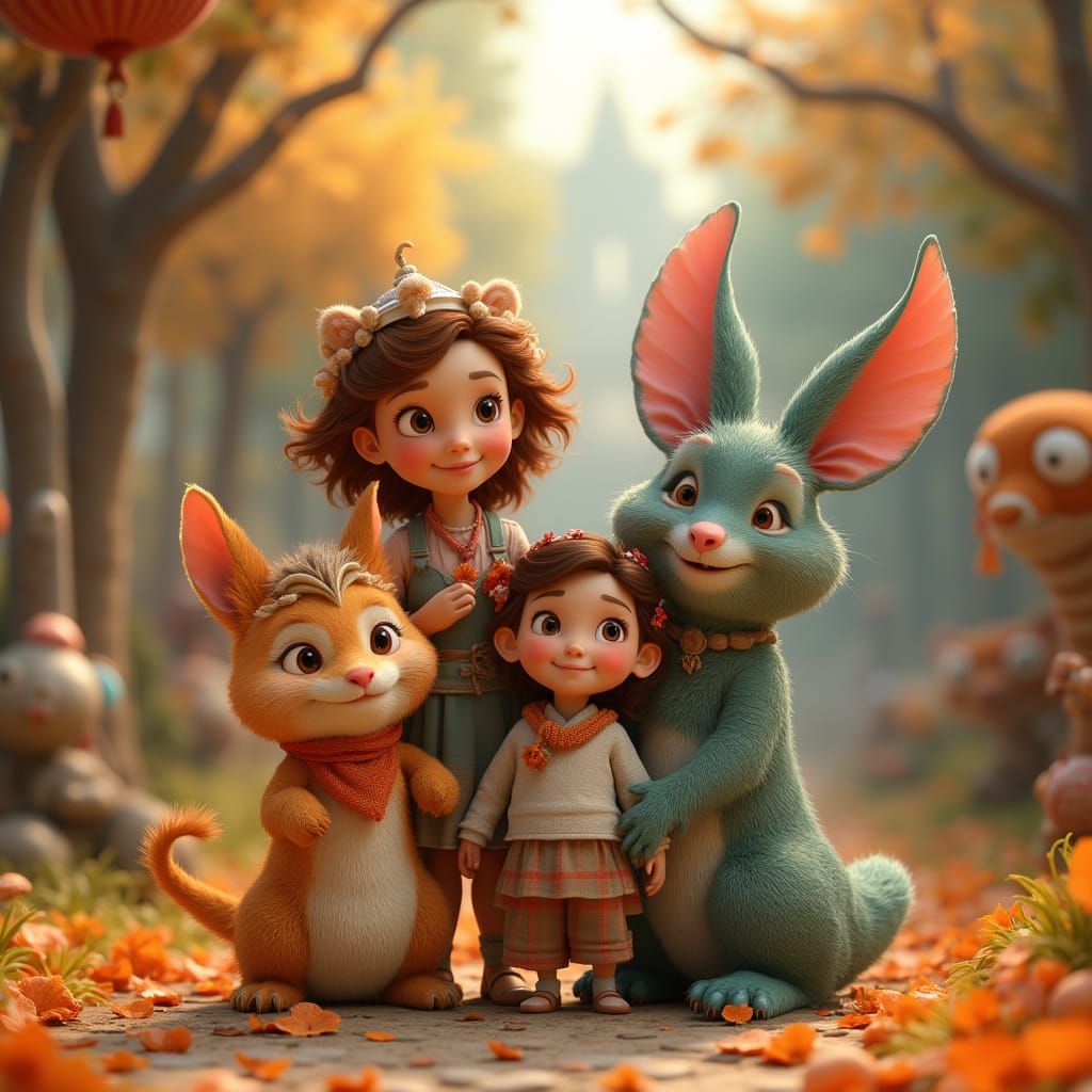 Family Portrait in Vibrant 3D Animation Style