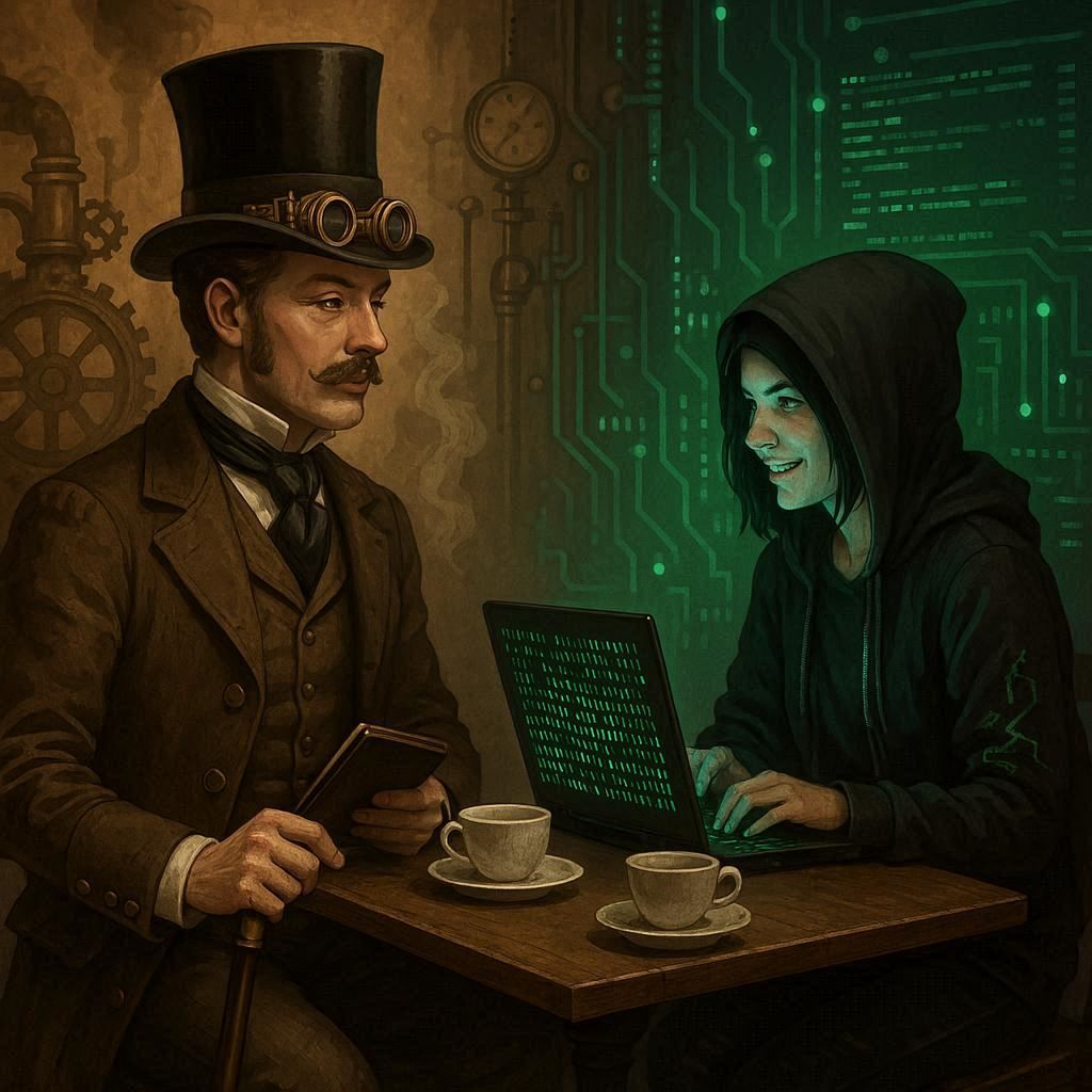 Victorian Gentleman meets a 21st century hacker for coffee