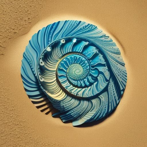 nautilus shell in bright light on sand