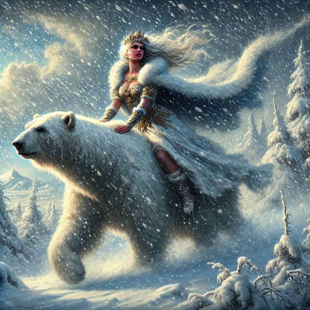 Winter Goddess riding her polar bear