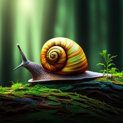 enchanted green forest neon weird snail