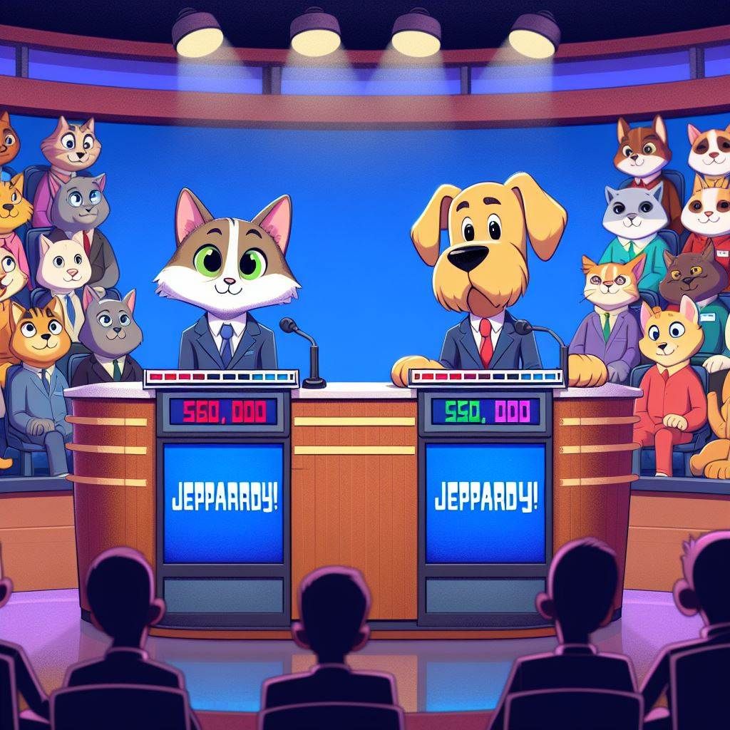 Cats versus dogs Jeopardy - AI Generated Artwork - NightCafe Creator