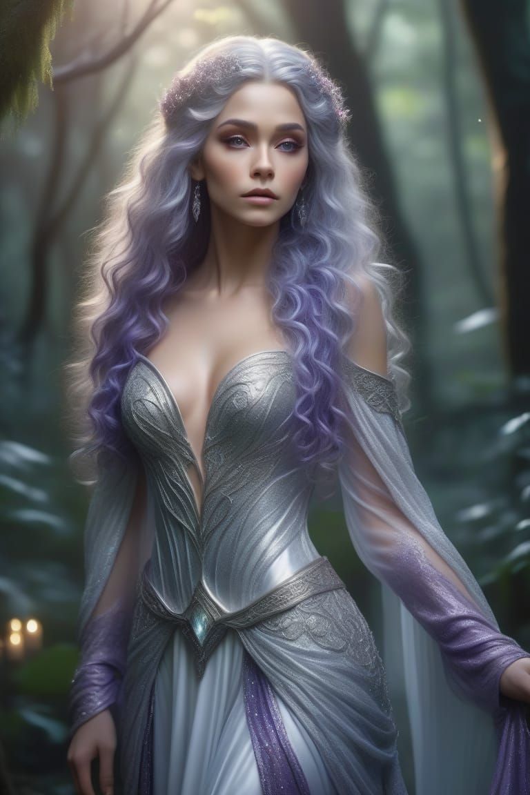 Elven maiden in a silver dress III