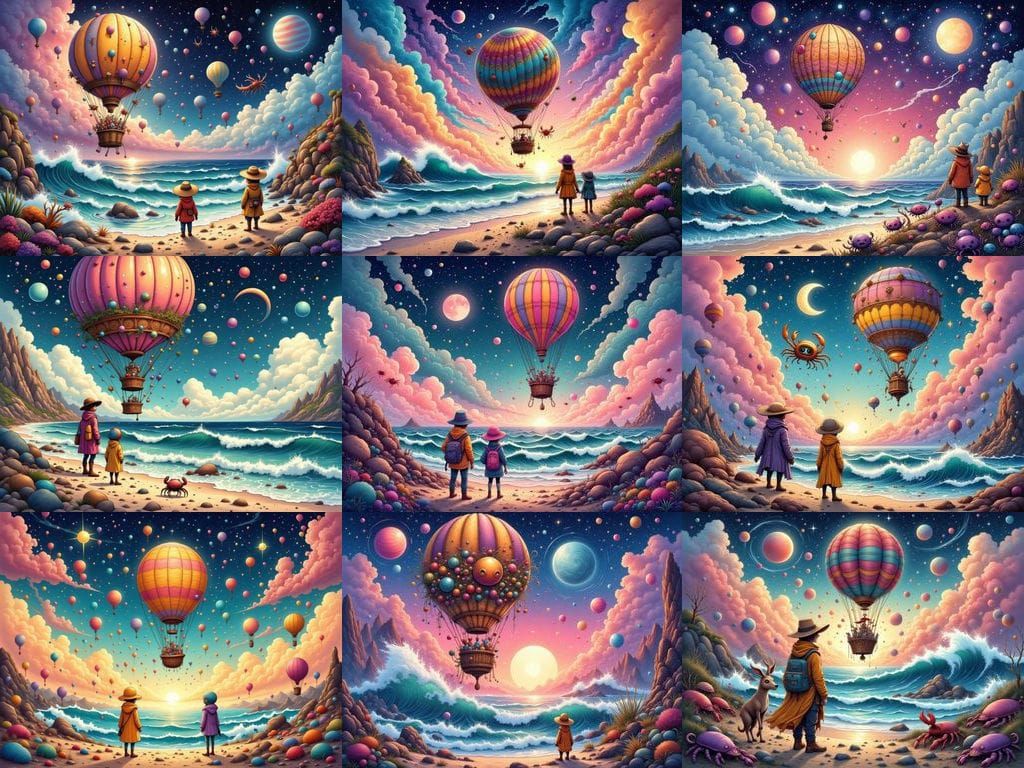 <lora:Tessanora:1.0> <lora:Wet ink sketch:1.0> <lora:Gaias Helpers:1.0> a two figures stand on a aliens beach, gazing ou...