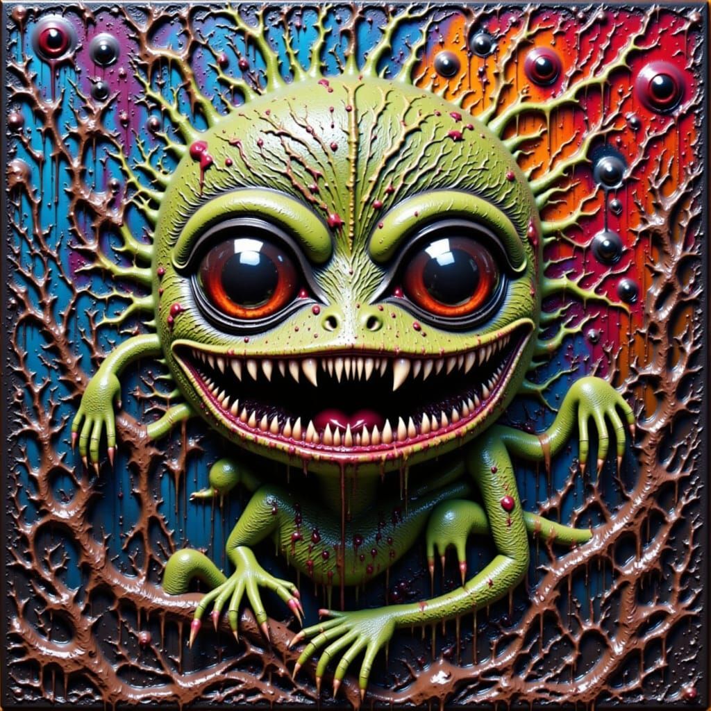 Impasto pallette knife liquid paint monsterous gecko 
 <lora:Cuddly Monsters:1.0>