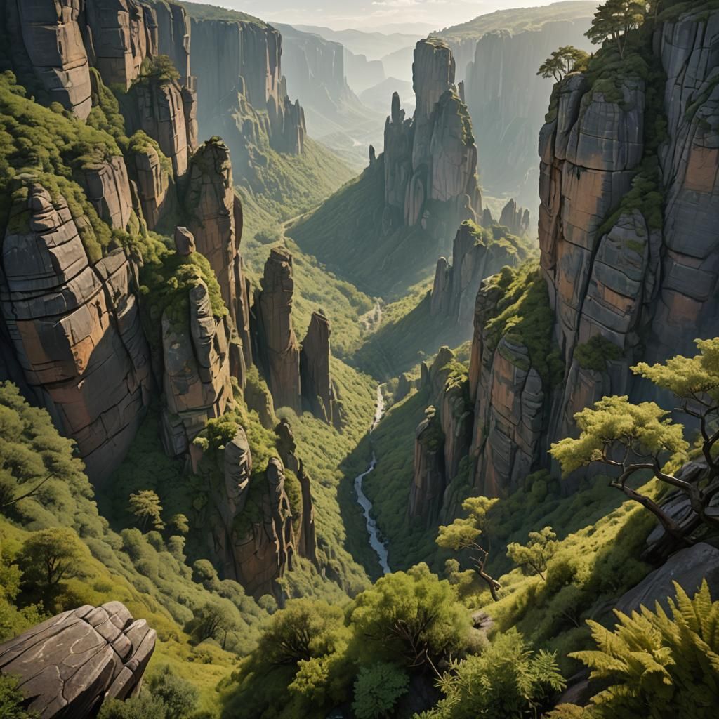 Majestic Cliffs Landscape Painting at Golden Hour