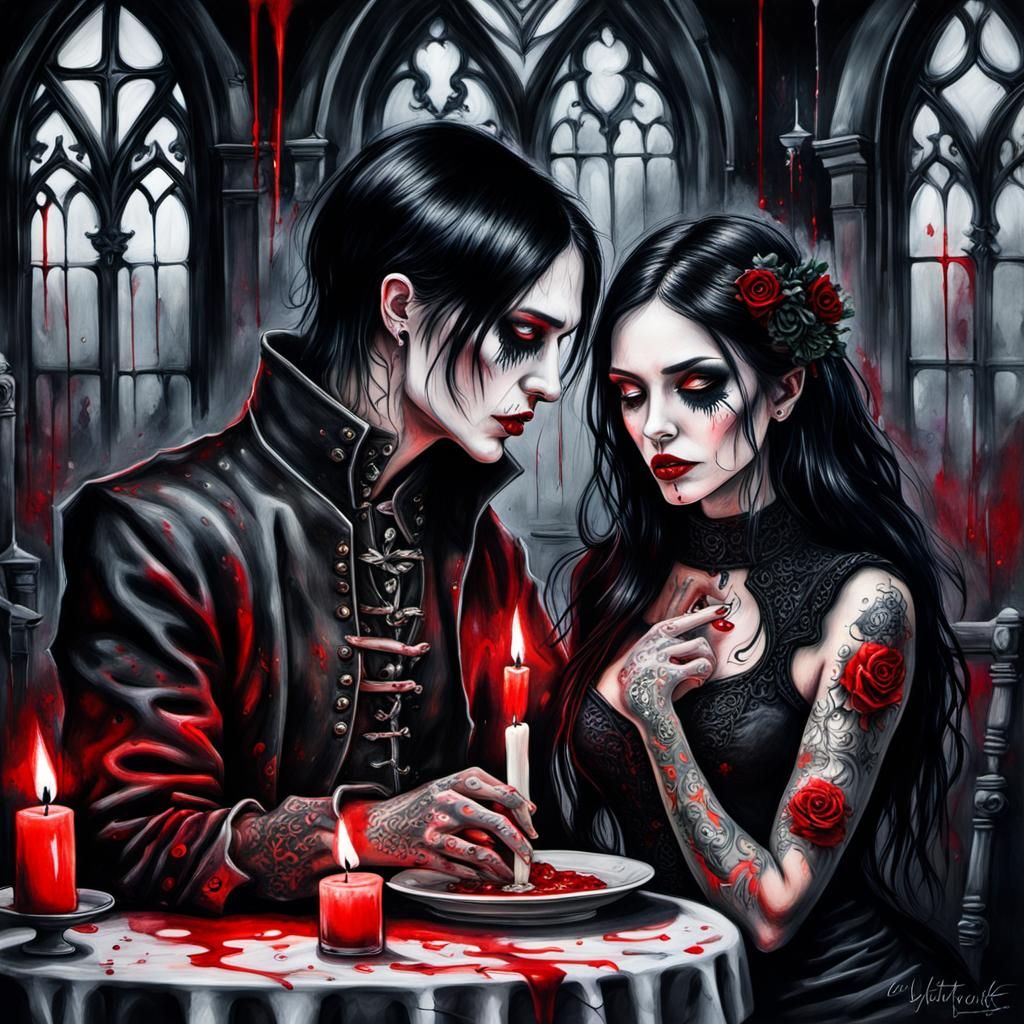 A gothic couple sharing a special moment 