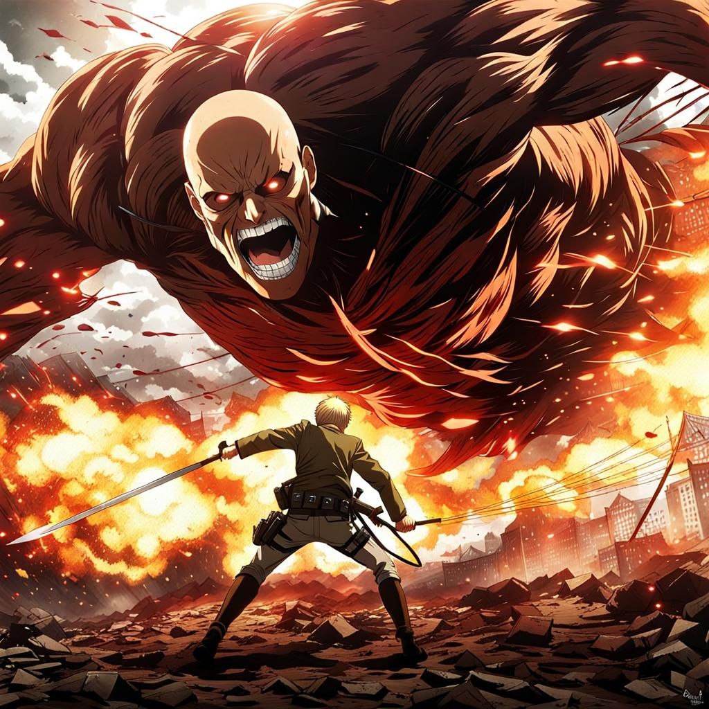 Attack on Titan - Reiner Braun fighting a Titan - aka (fighting inner  demons) - AI Generated Artwork - NightCafe Creator