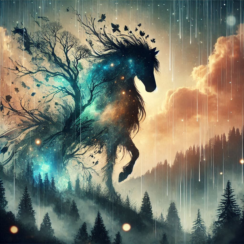 double exposure beautiful fantasy DALL-E 3 portrait landscape..