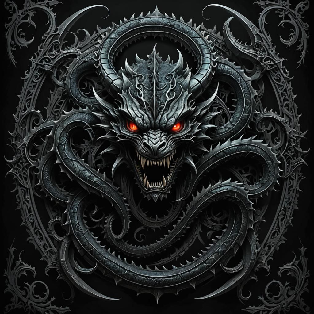 Skull, Ghost and Dragon Composition