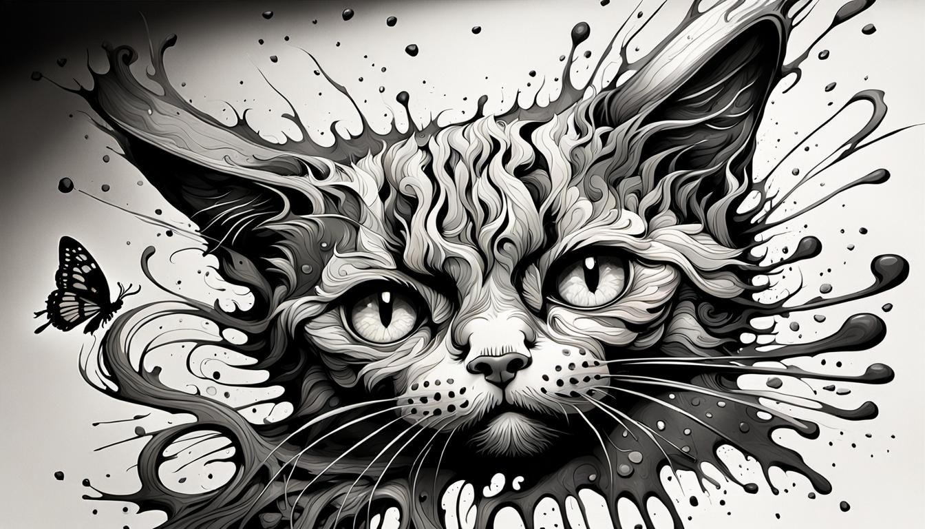 Cat and Butterfly Coloring Page