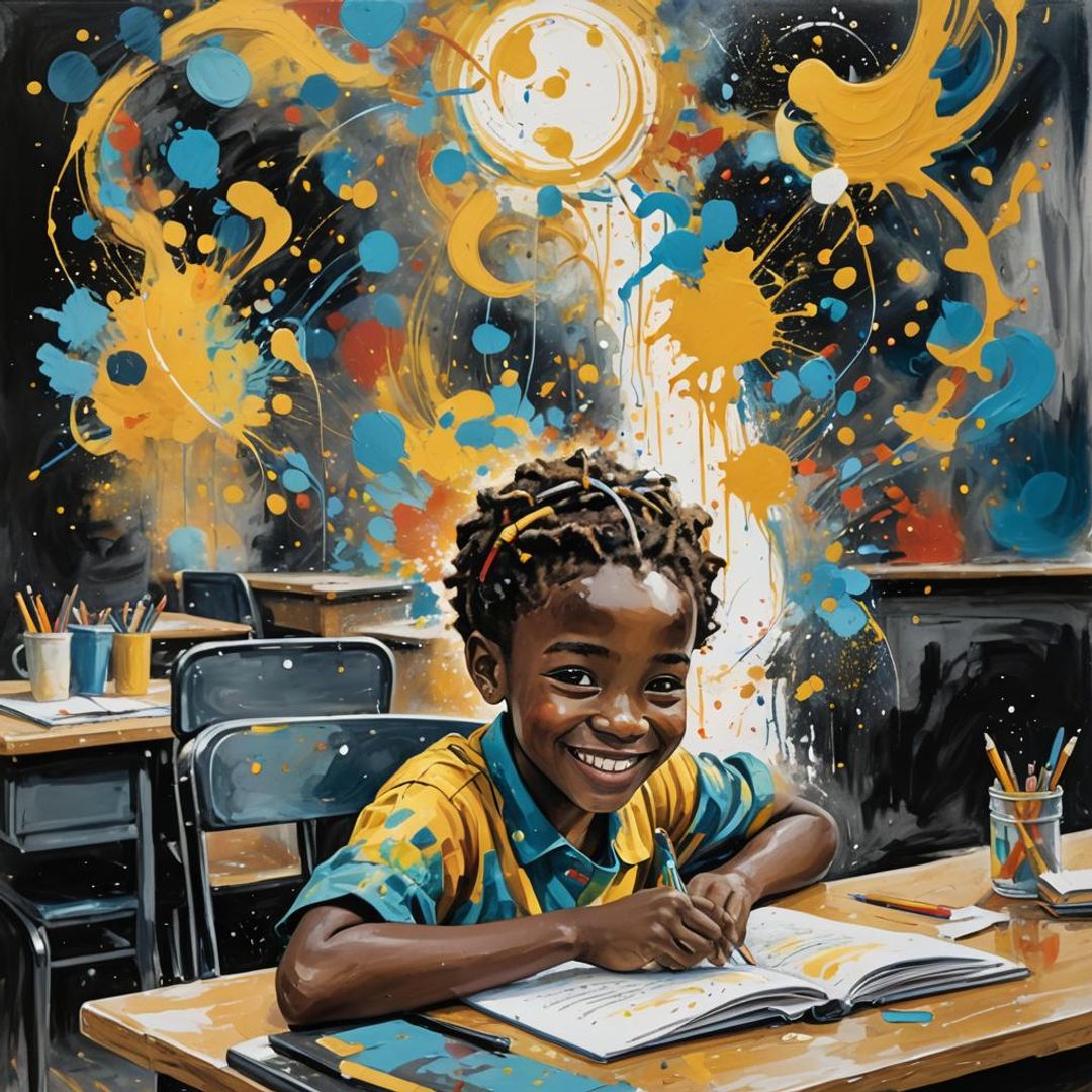 Black and white coloring book type of style with African child at a