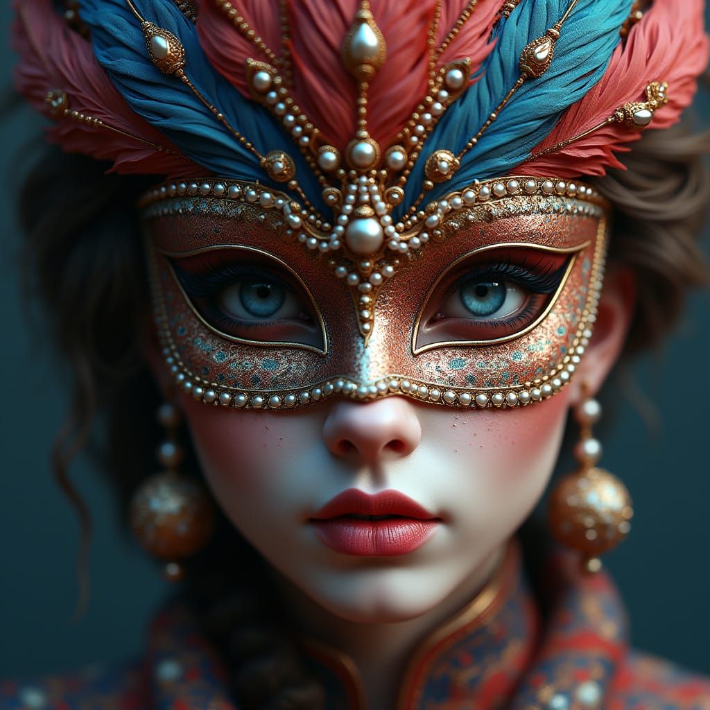Fantastical Masquerade Mask in Deep Color and Intricate Deta...