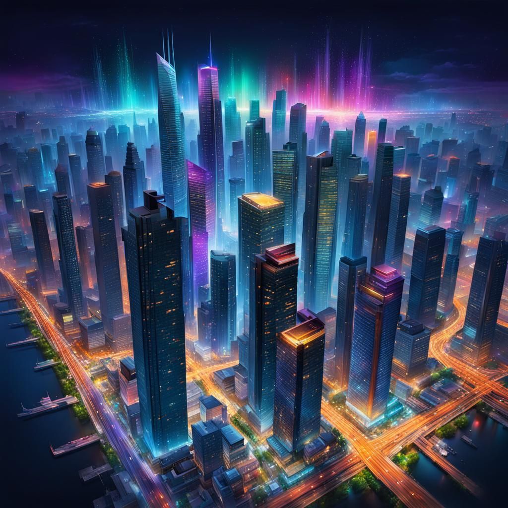 Magic of the night colourful illumination of megapolis
