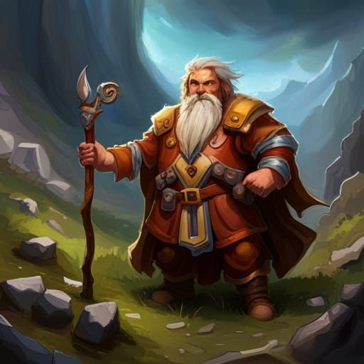D&D Dwarf, druid, standing in a field