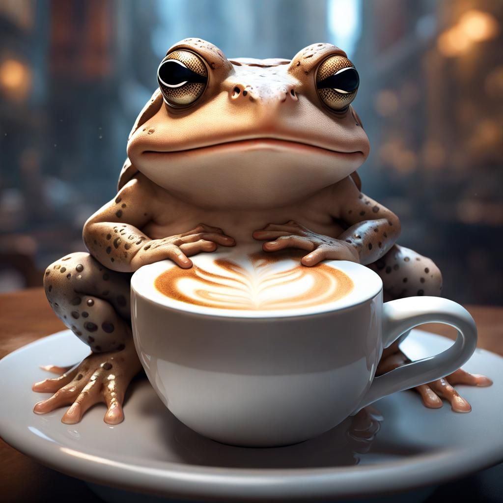 Toad relaxing inside a cappuccino