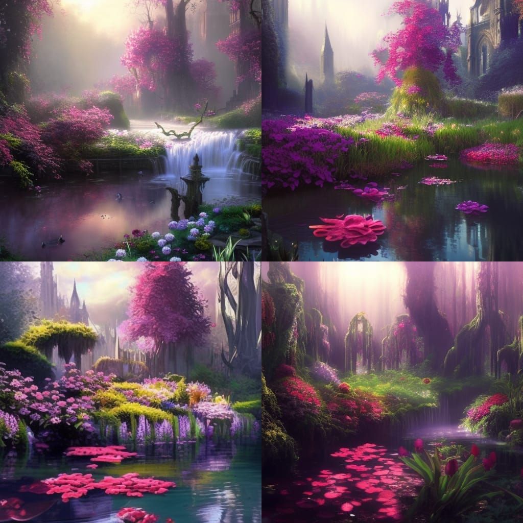 A flower water Garden under a bright sunlight - AI Generated Artwork ...