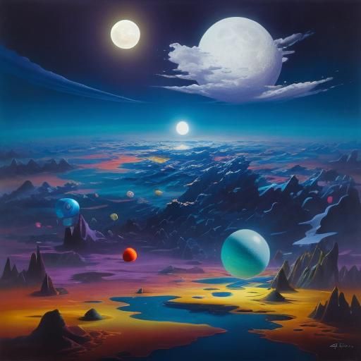 A surreal environment with floating cubes and spheres,