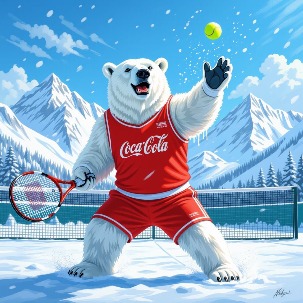 Polar bear  serves a tennis ball  by @JBrosque