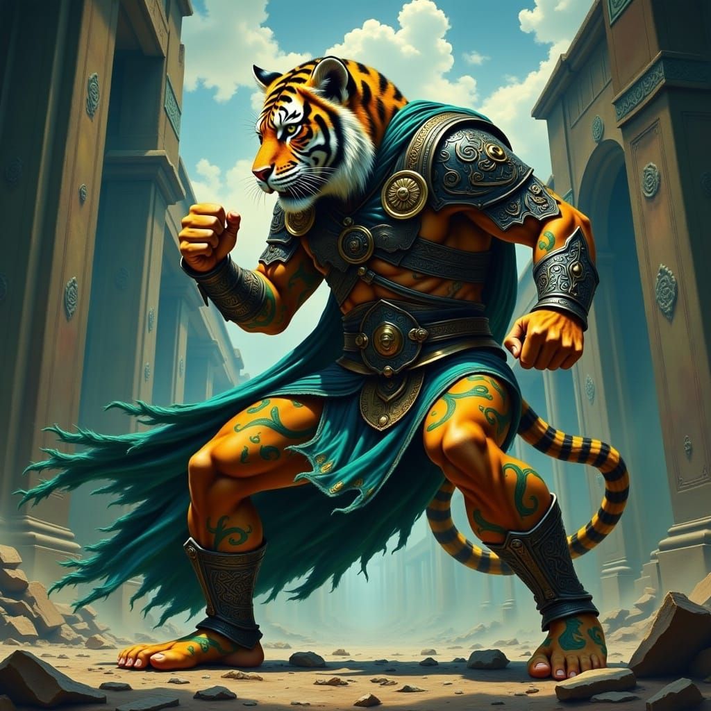  <lora:Latina Warrioress:1.0>tiger warrior dynamic sction