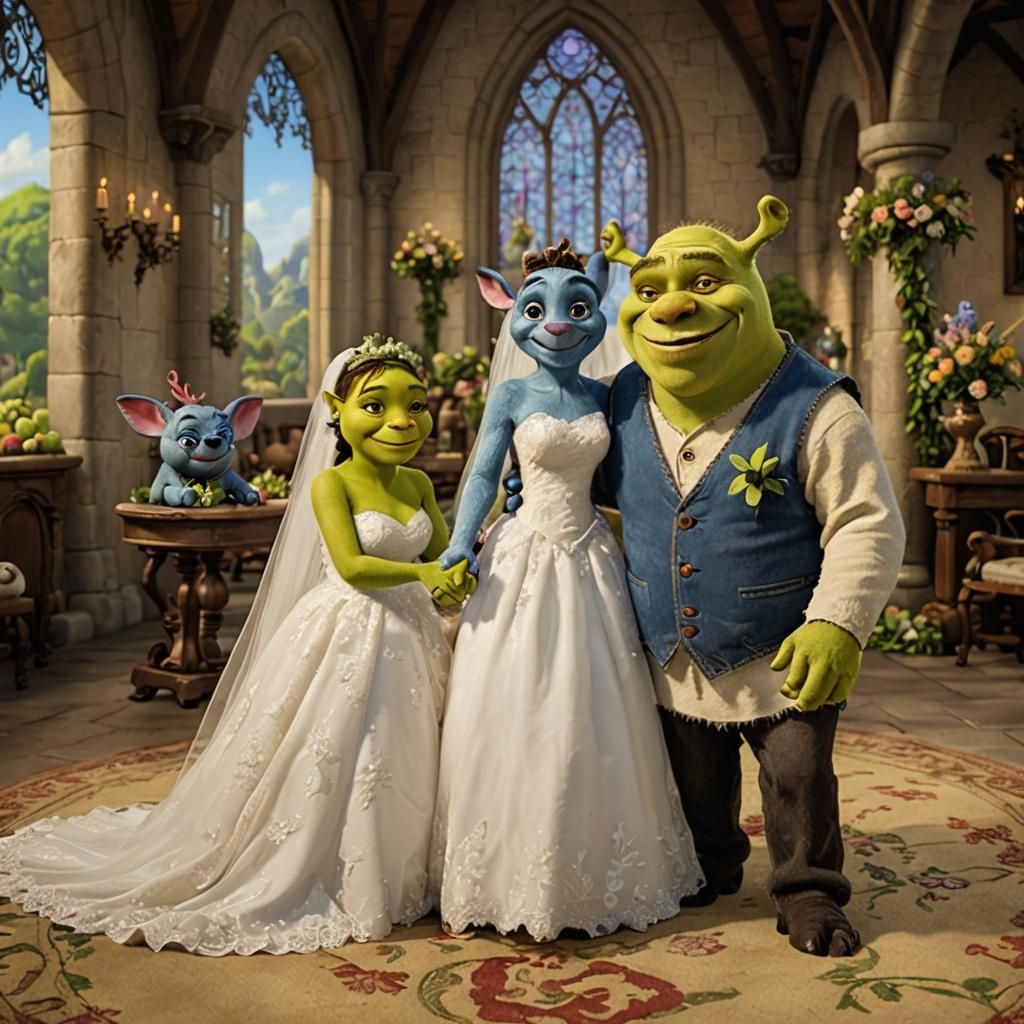 Shrek marrying Stitch - AI Generated Artwork - NightCafe Creator