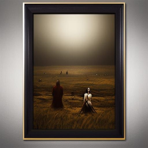 Eerie open prairie, moving mound of flesh, dark gothic Epic cinematic oil painting, sinister, horror