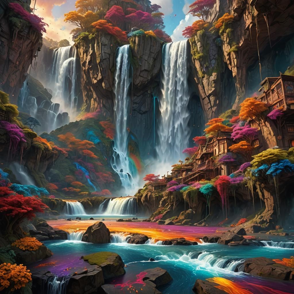 Paint Bucket Waterfall in Art Nouveau Style