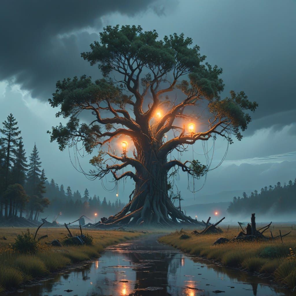 Ethereal Mountain Landscape with Floating Flowers and Singin...