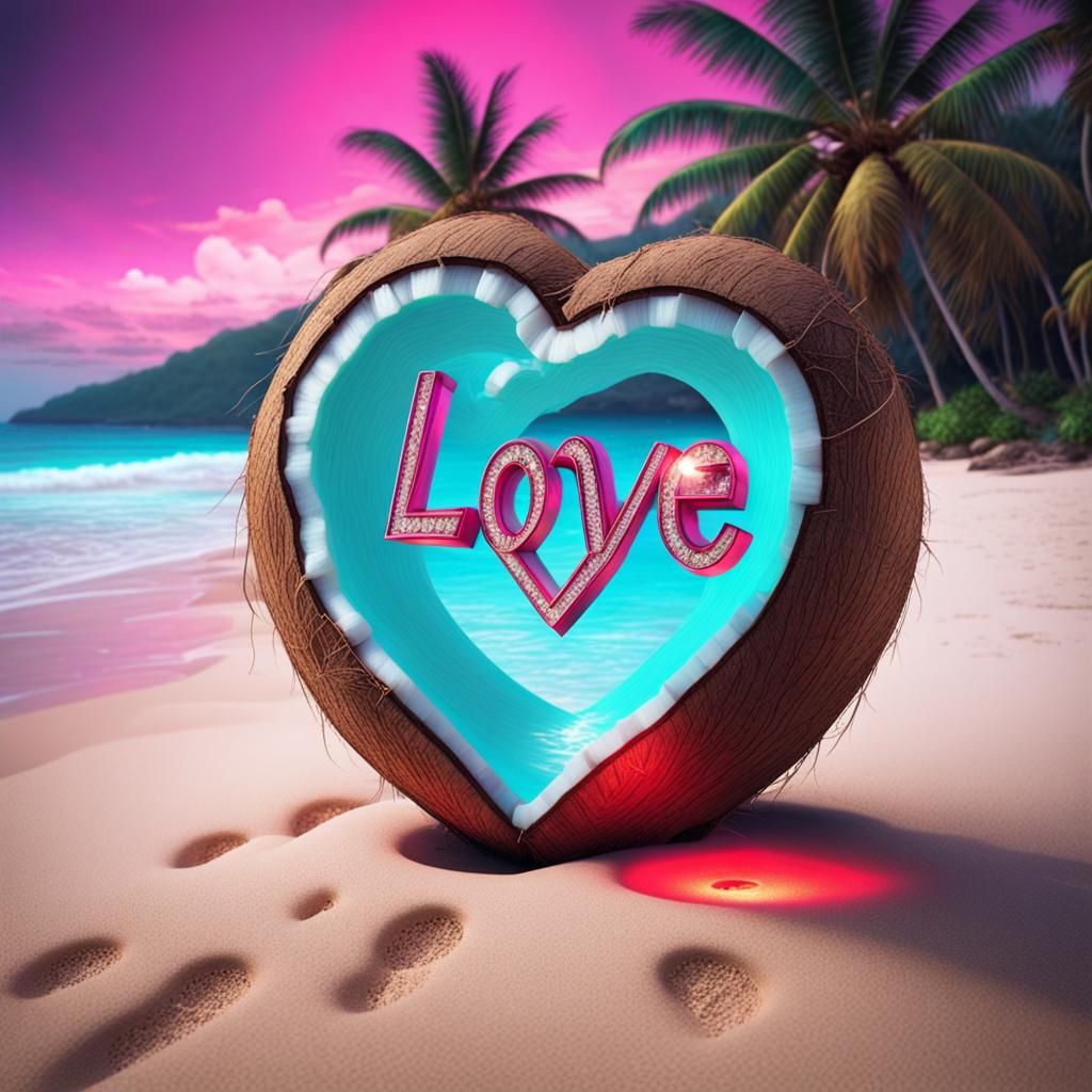 👩‍❤️‍👨Heart in love in coconut beach with diamonds 👩‍❤️‍�...