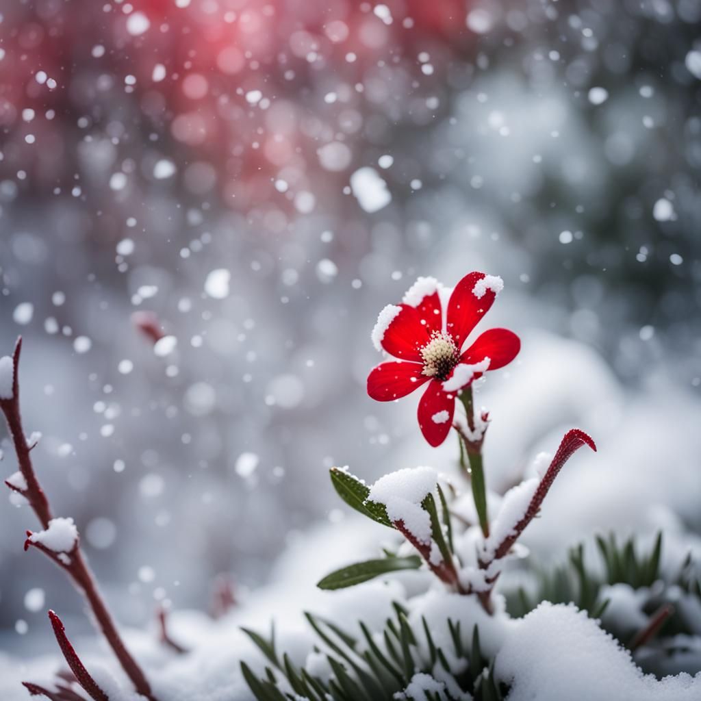 red flower under snow