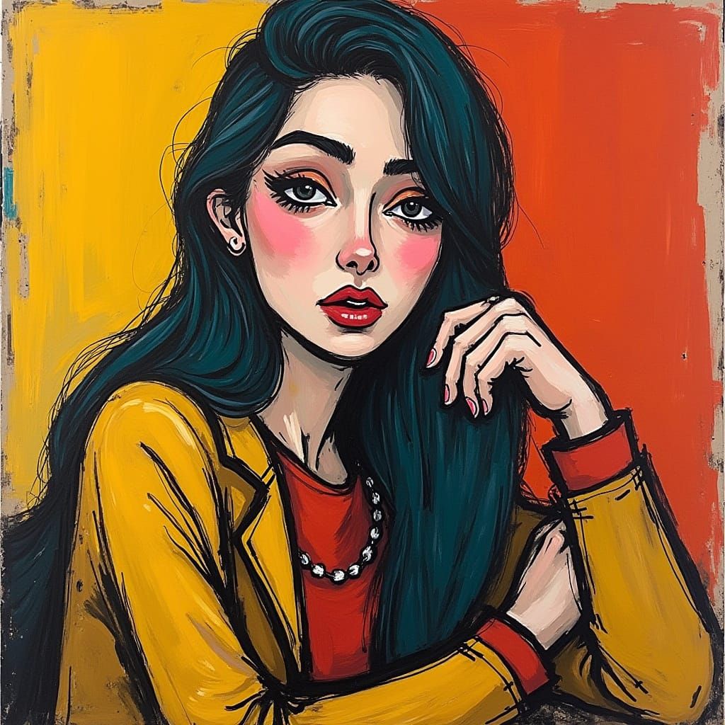 Abstract Woman Portrait in Expressionist Style