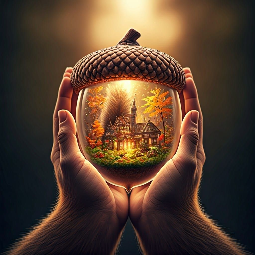 Surreal Autumn Wonderland Inside Crystal Acorn