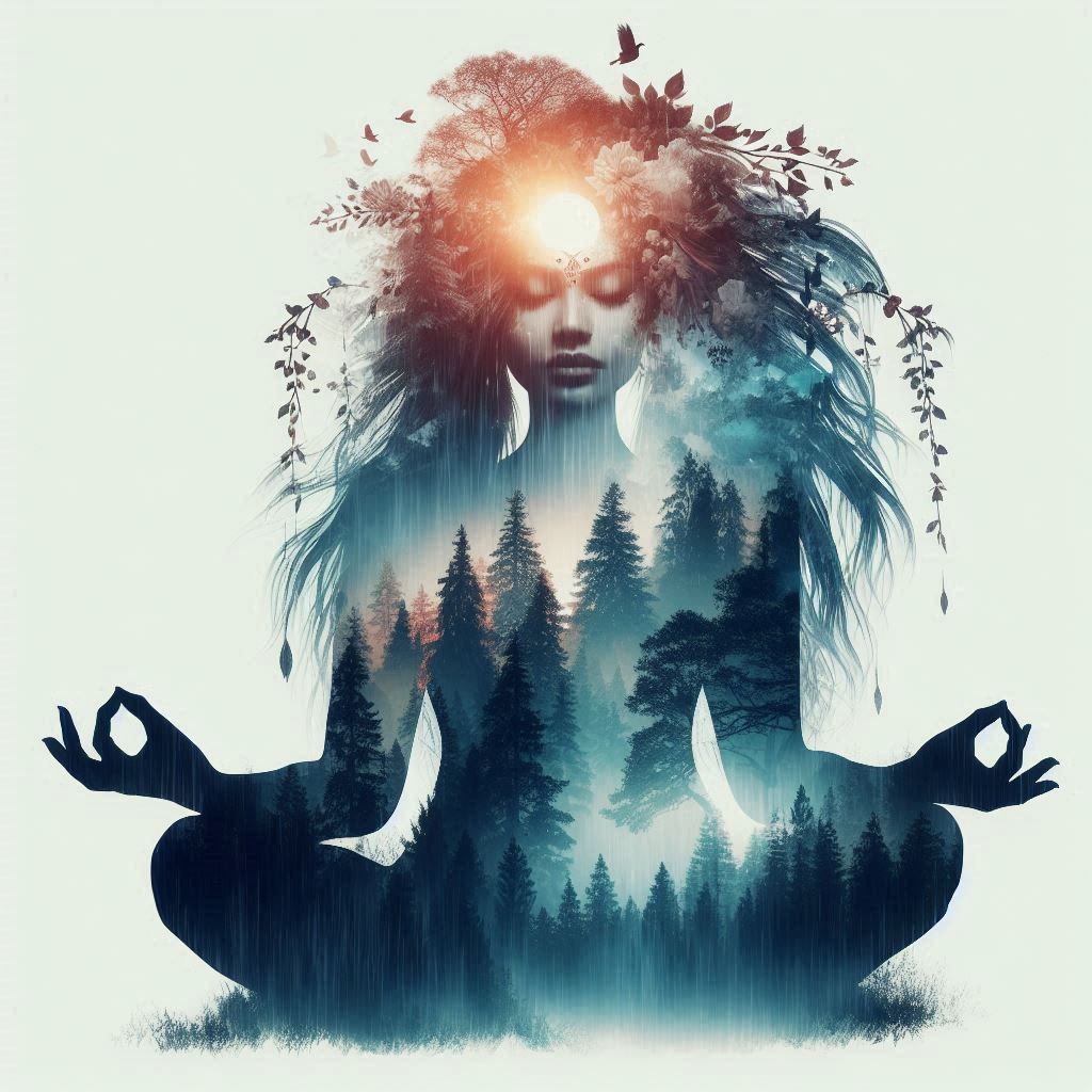 double exposure beautiful fantasy DALL-E 3 portrait landscap...