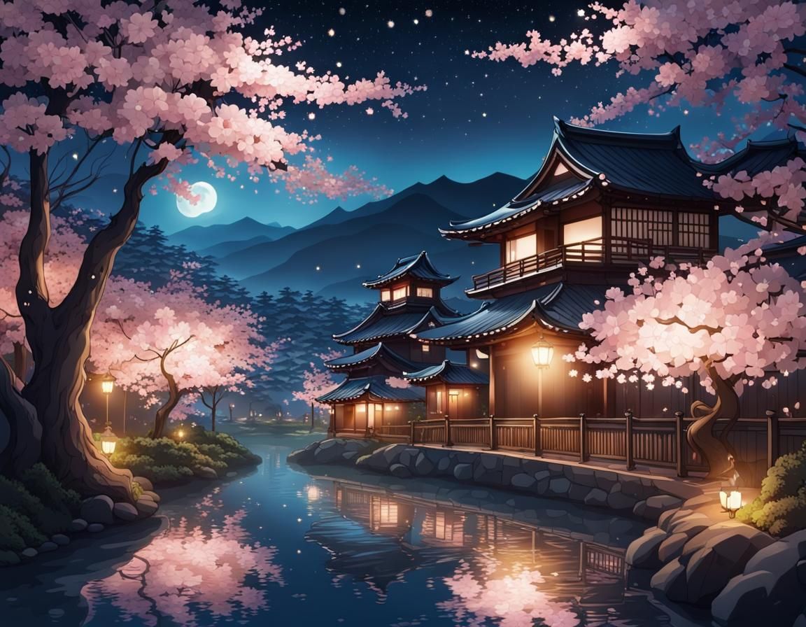 Cherry Blossom Night   by @Glowing_Starlight