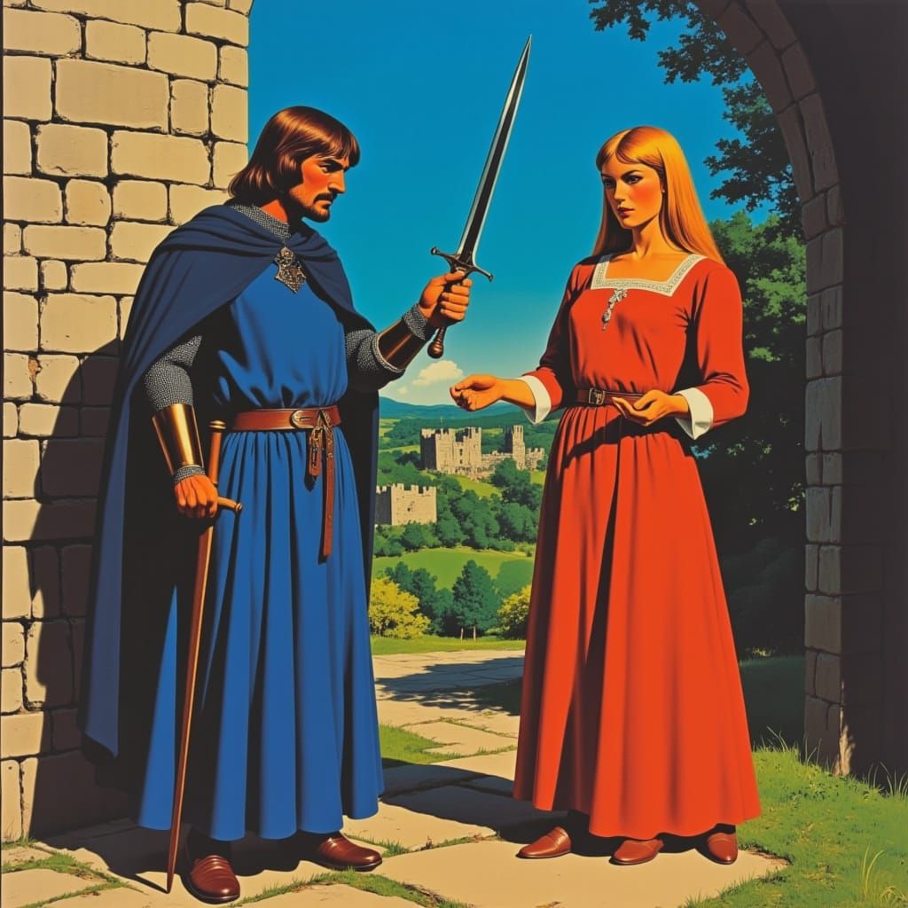 <lora:Medieval Pulp:1.0>
Vintage 1970s medieval pulp illustration.