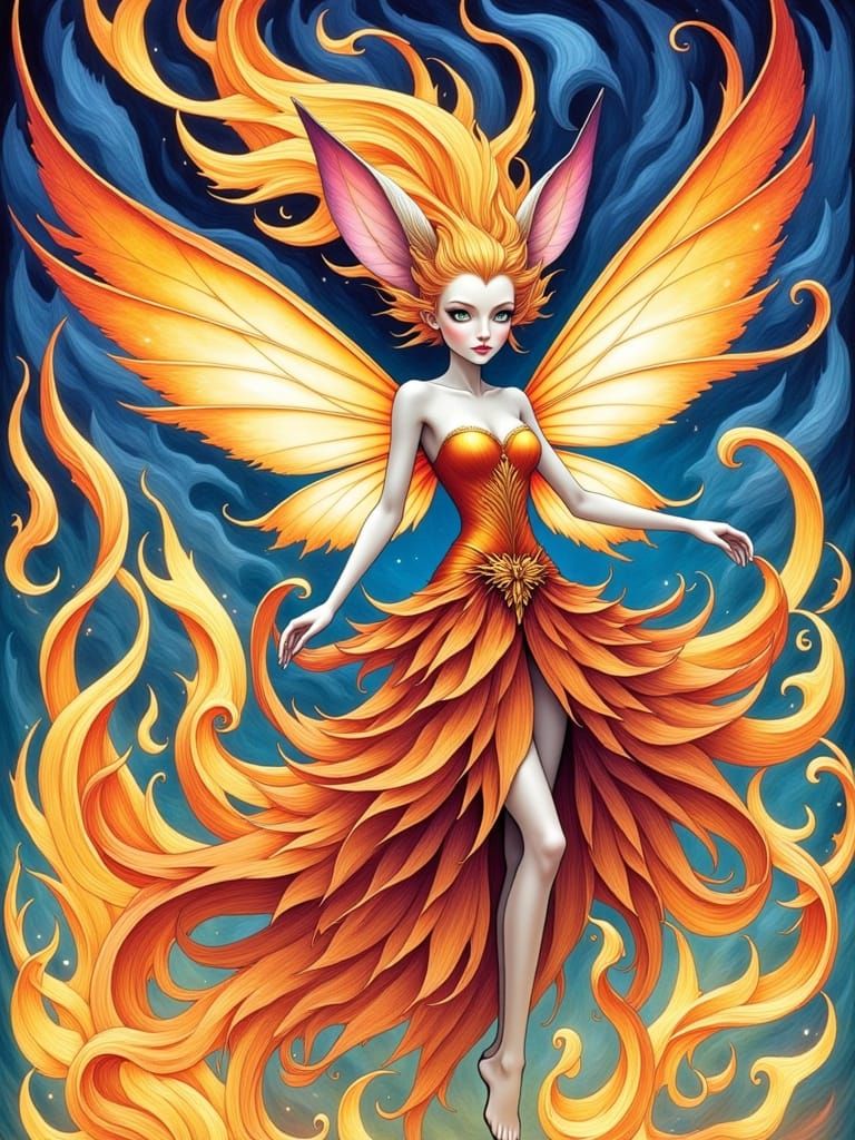 <lora:Flame Dusklings:1.0> Fire fairy folk frolic in a blaze