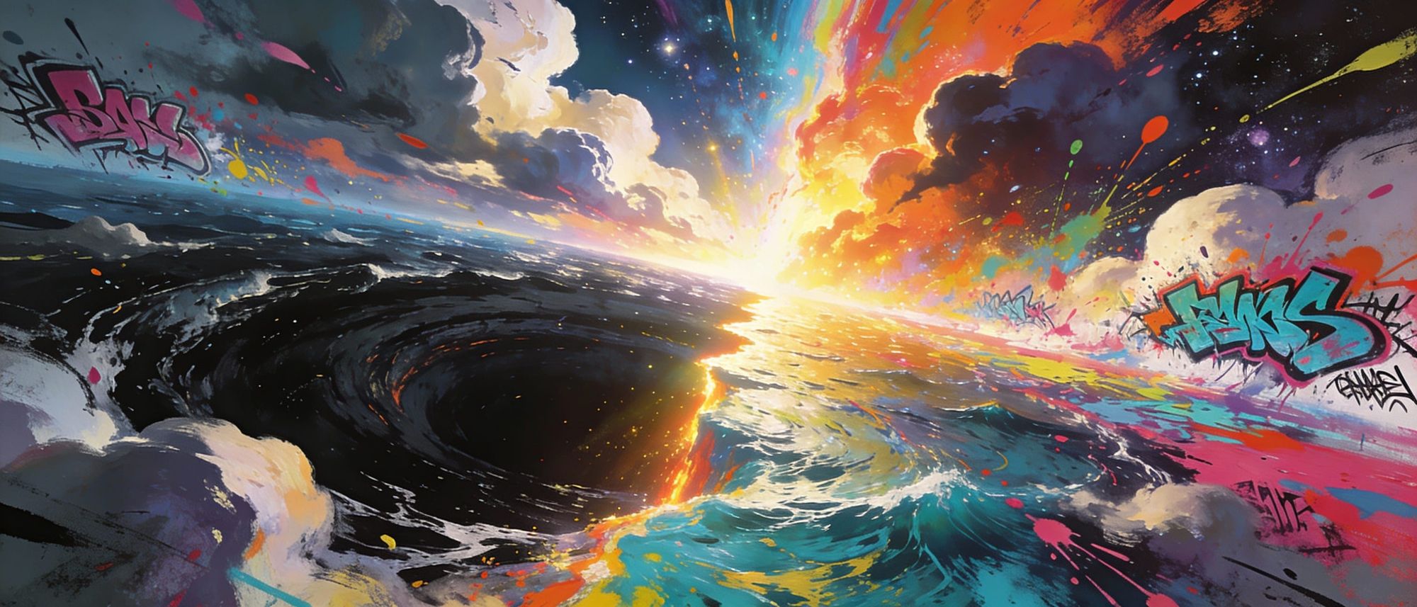 Cosmic creation scene — the void before time, swirling darkness over infinite ocean, divine energy moving across the waters.  
A powerful bu...