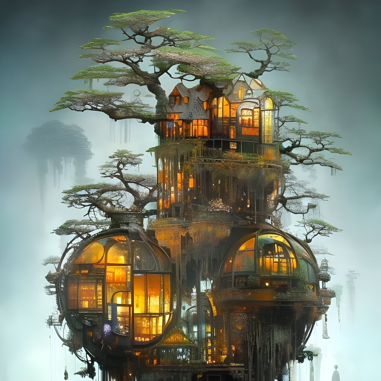 Clockpunk bonsai bulb village