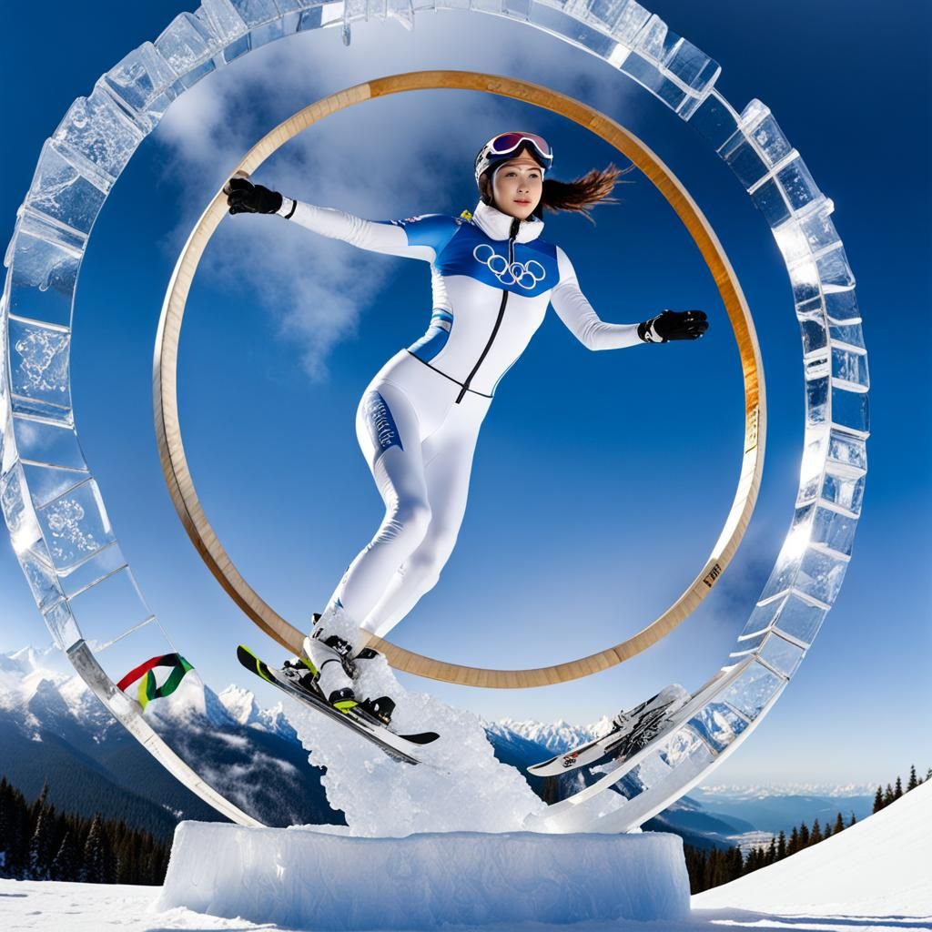 High-Altitude Ski Jumping Competition with Olympic Ice Sculp...