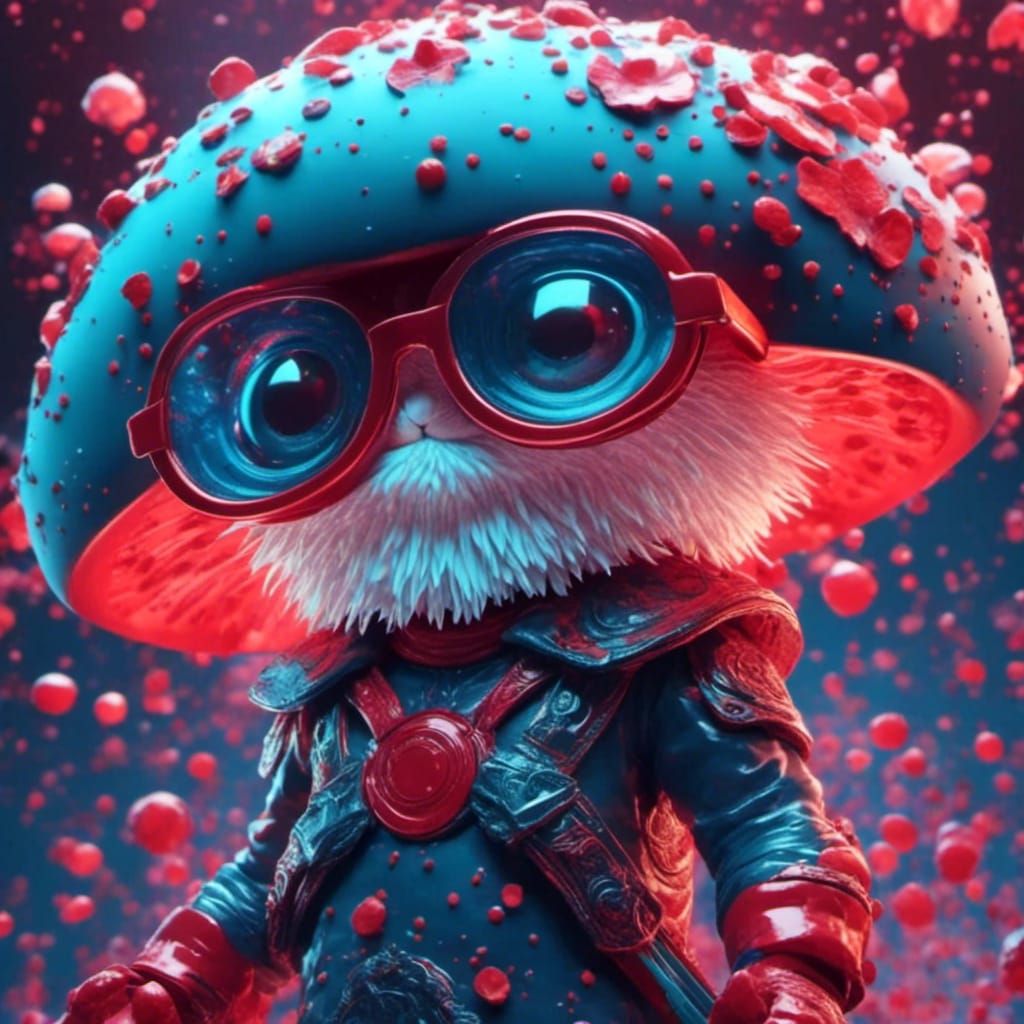 Axe wielding mushroom knight wearing retro 3d glasses - AI Generated ...