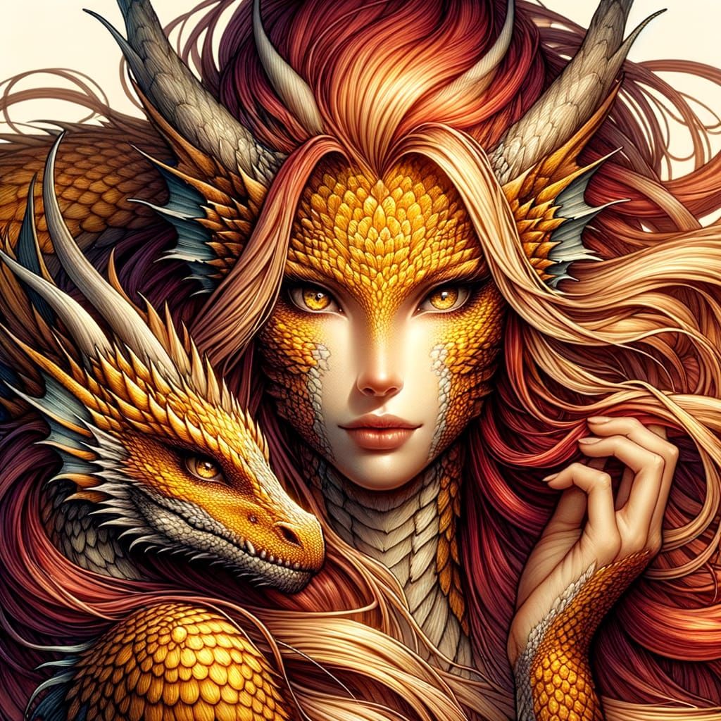 Hyperrealistic Dragon-Human Hybrid with Golden Scales