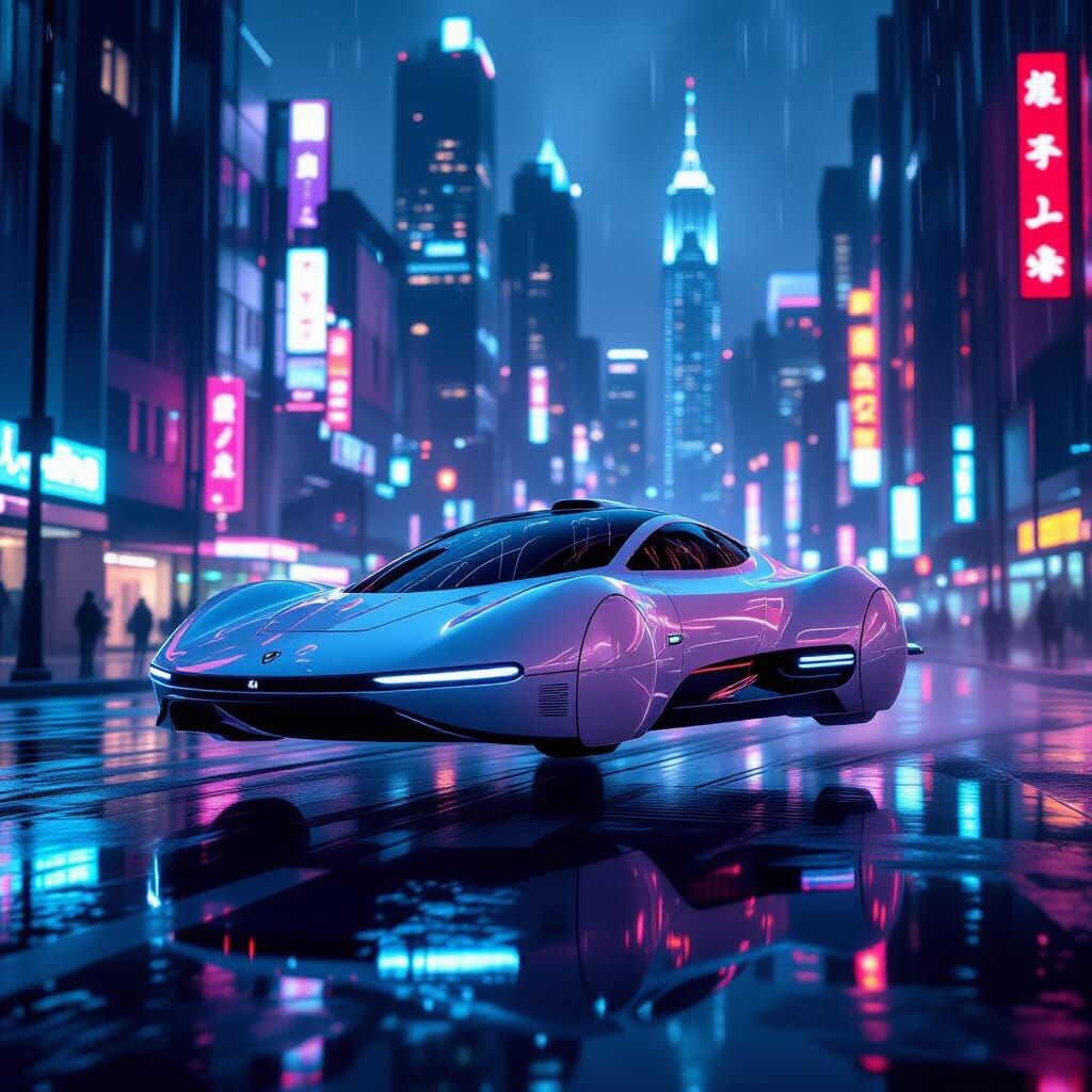 Futuristic Hovercar in Neon Metropolis
